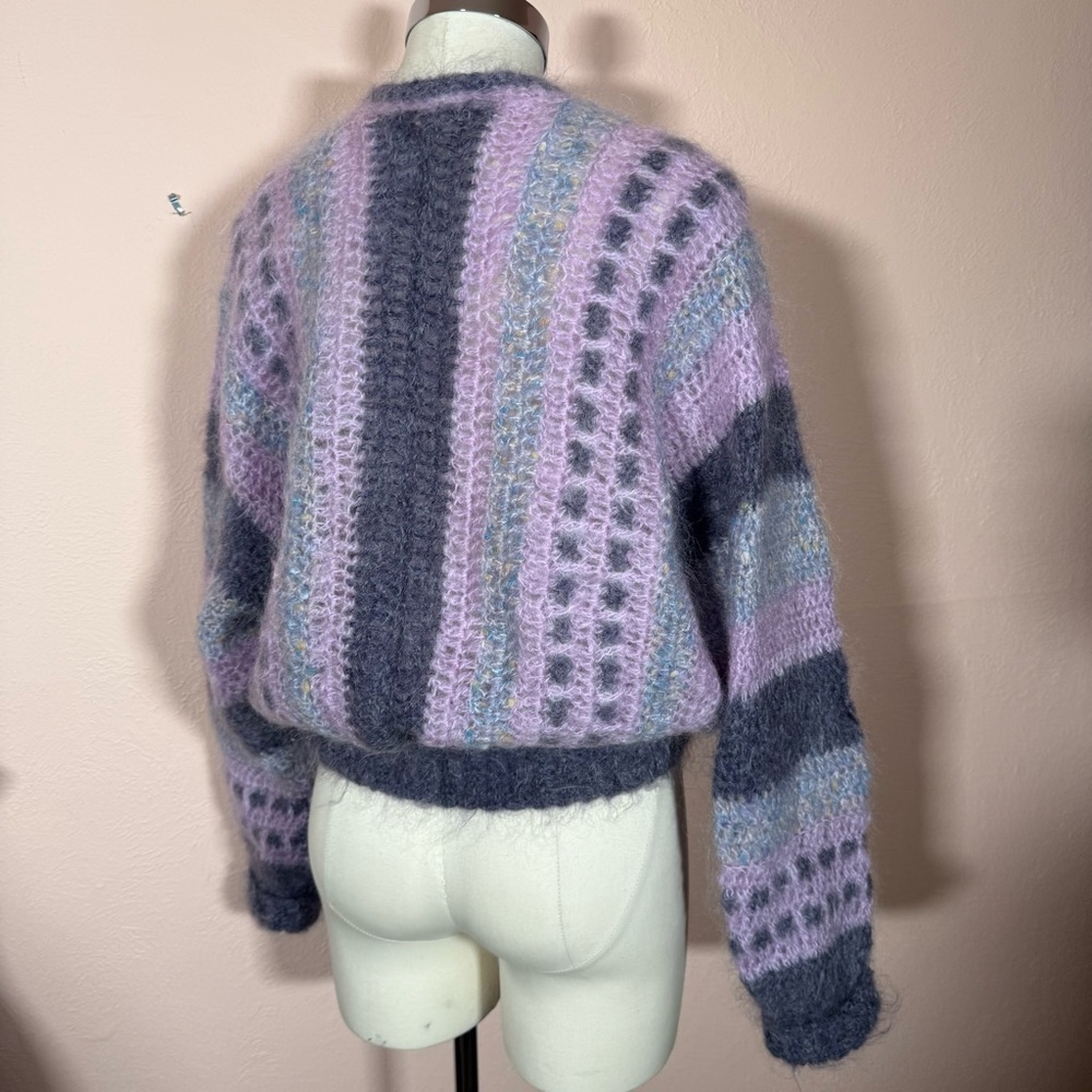 Mohair wool grandmacore Lavender Grey Crochet Ireland Cardigan Sweater - Picture 6 of 16